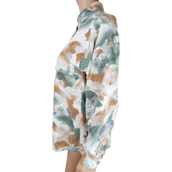 Vintage Roper Women's Western Button Shirt Medium Green Brown Long Sleeve Horses - Picture 3 of 12